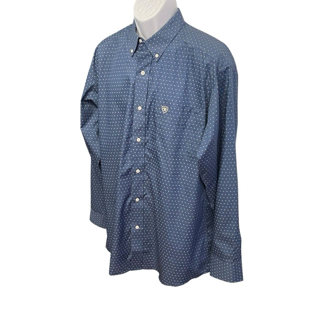 Ariat Long Sleeve Fitted Button Up Dress Shirt 100% Cotton Blue Pattern Mens XL - Picture 3 of 13